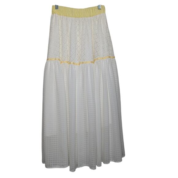 Made In Jiwa White with Yellow Long Ladder Lace Skirt (Handmade) Size XS - Picture 3 of 8